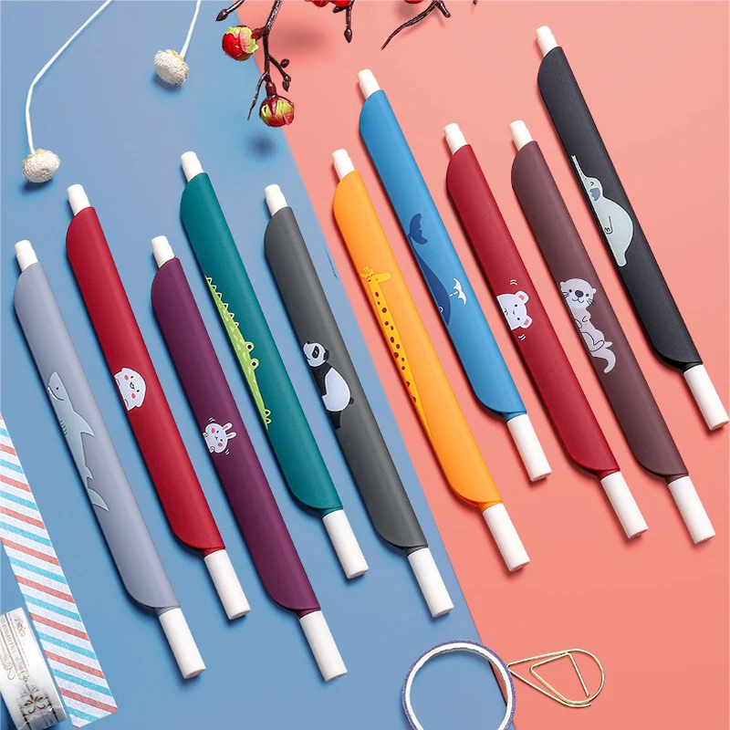 5pc/Lot Kawaii Gel Pen 0.5MM Color Ink 3 in 1 Multifunction Cartoon Retro Ruler Bookmark Pучка Office Stationery Supplies