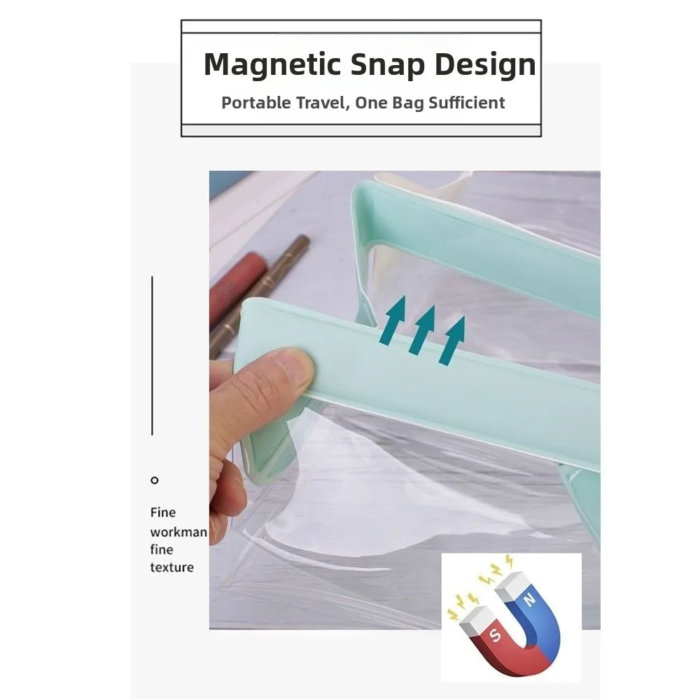 

Fashion Magnetic Closure Clear Toiletry Bags Large Capacity Leak-Proof PVC Makeup Bag Portable PVC Material Cosmetic Pouch Women