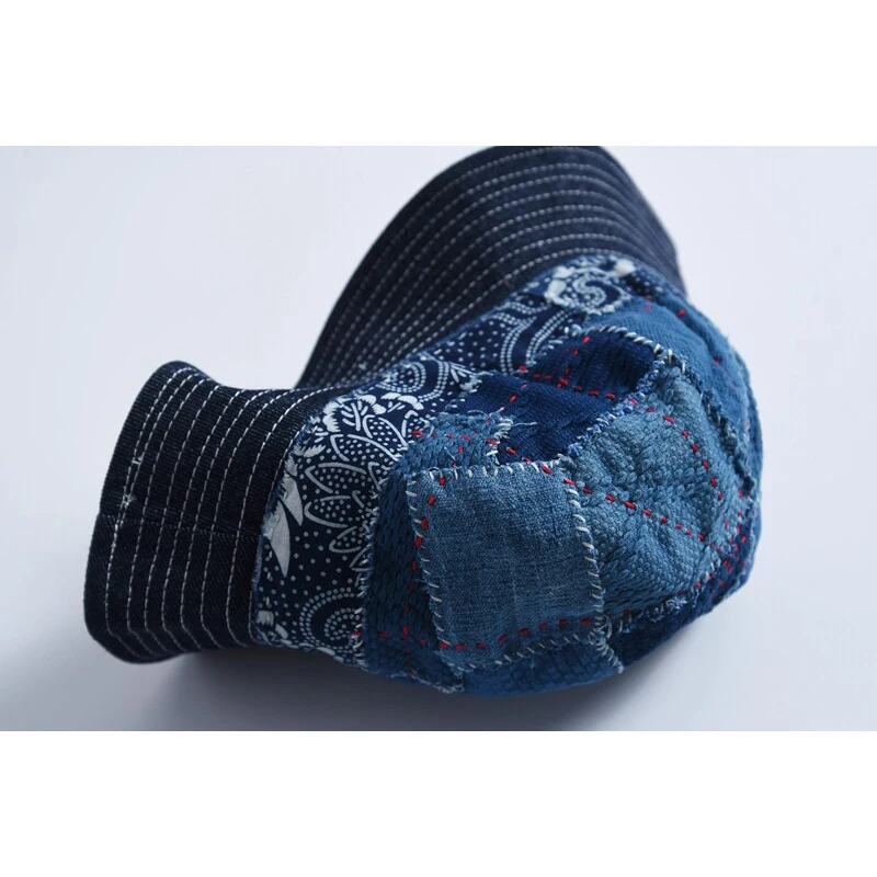 Original Handmade Ancient Cloth Stitching Blue-dyed Basin Hat Japanese-style Kendo Cloth Fisherman's Hat for Men