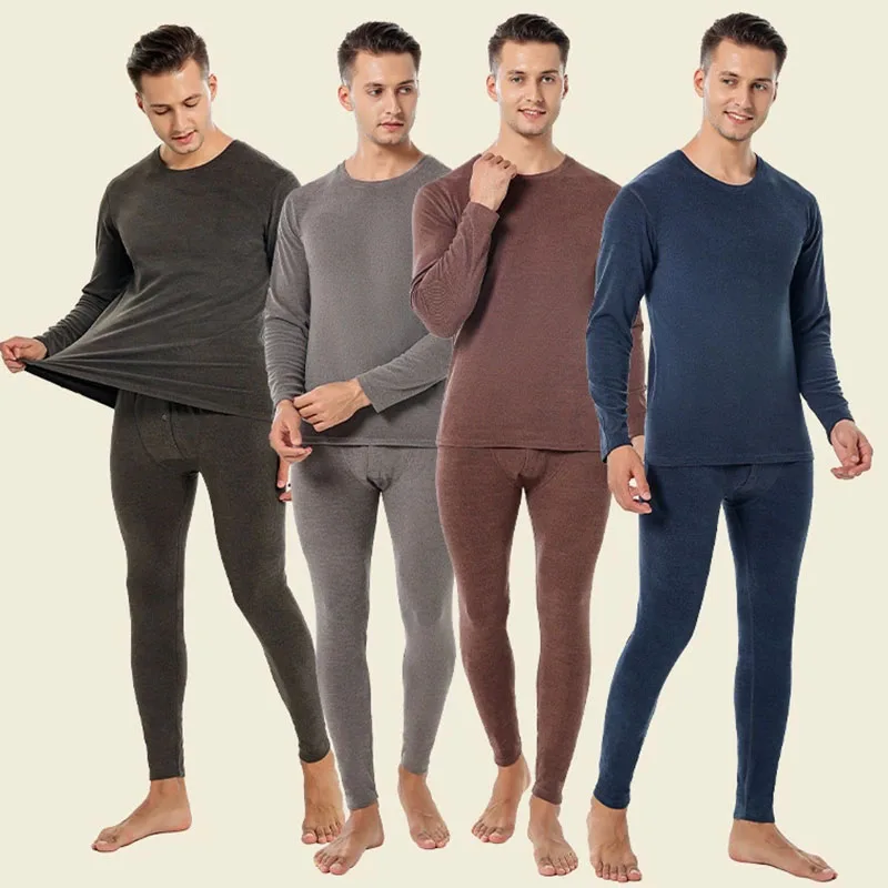 

2025 Autumn Winter Thermal Underwear Men Traceless Keep Warm Underwear Long Johns Men's Elastic O-Neck Top Pants Two-Piece Set