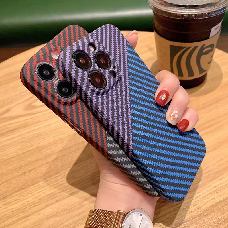 Luxury Ultra Thin Carbon Fiber Texture Matte Case for iPhone 14 13 11 12 Pro XS Max Mini XR 7 8 Plus SE Shockproof Hard PC Cover