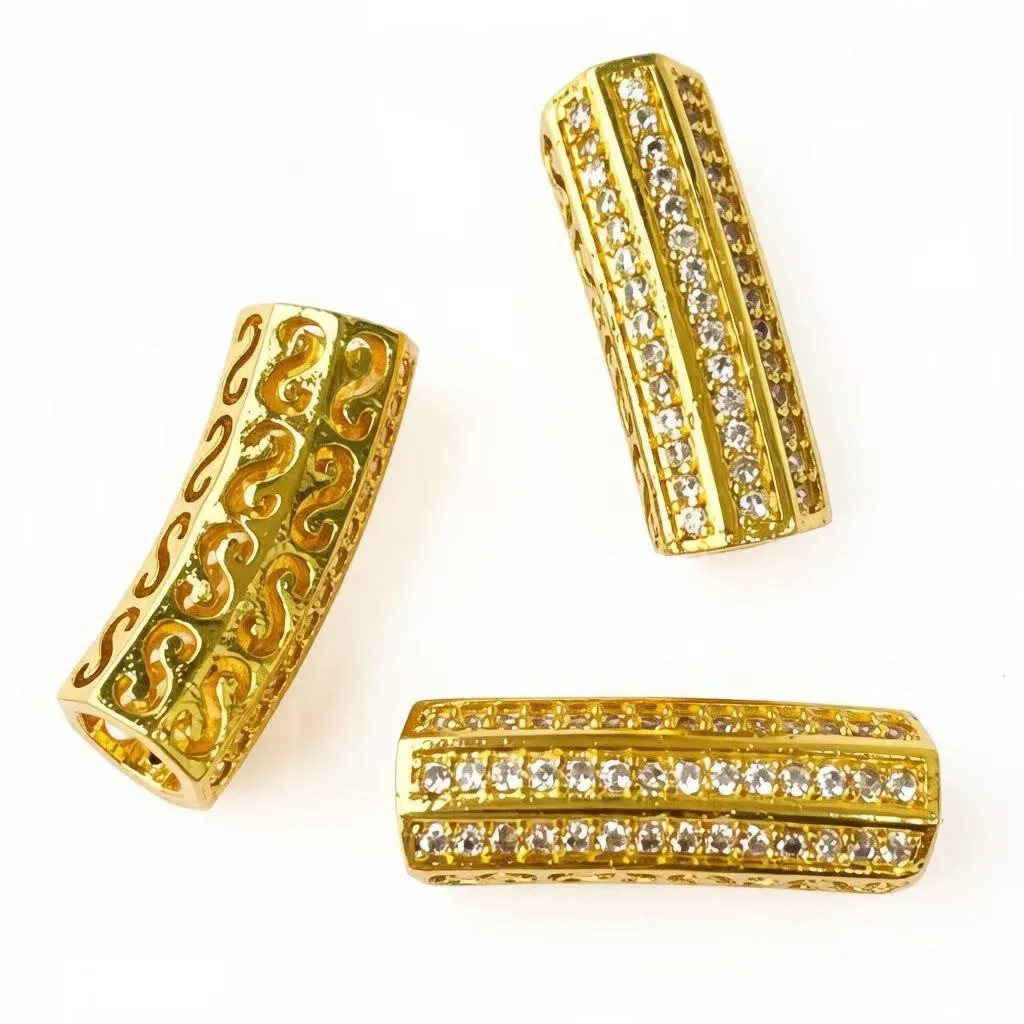5pcs/lot Zircon Pave Copper Curved Bar Jewelry Accessories for Women Bracelets Making Beading Works Components