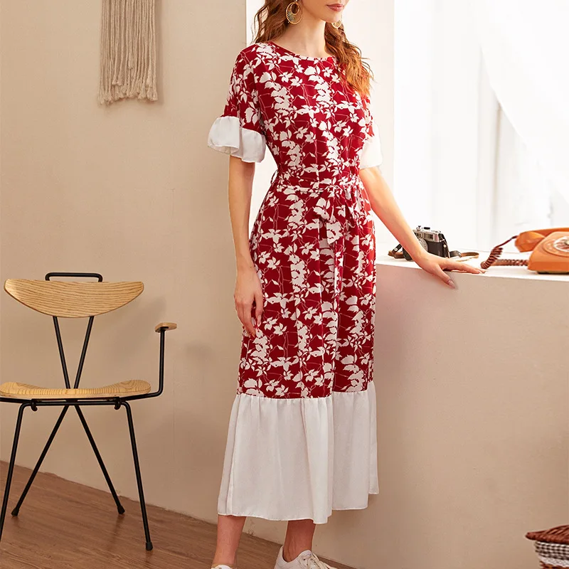 

New Beach Skirt Female Print Western Style Aging Slim Temperament Hot Mom Slim A-word Group Woman Summer Beach Dresses