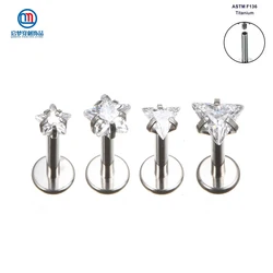QM ASTM F136 Titanium Internally Threaded Triangle and Star Tops with Clear Zircon Labret Piercing Ear Helix Tragus Jewelry