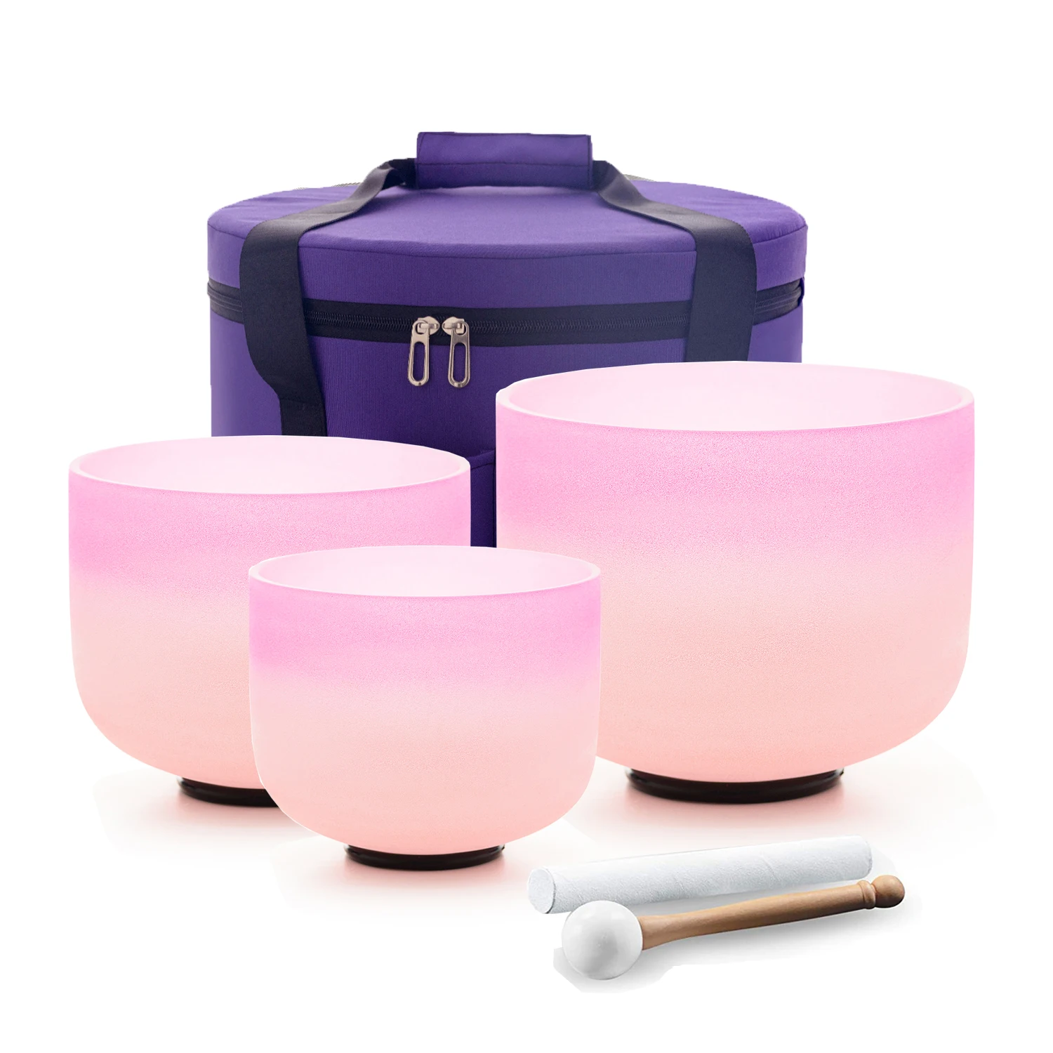 

Hye-eun Pink Quartz Crystal Singing Bowl 3pcs 8"A 10"F 12"C Chakra Set for Sound Healing Keep Balance with Free 12" Carry Bag