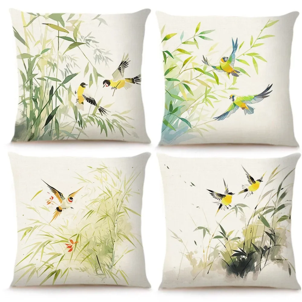 الخيزران غابة الطيور طباعة ديكور المنزل المخدة غرفة نوم غرفة المعيشة أريكة الديكور غطاء وسادة بوليستر مع سحاب