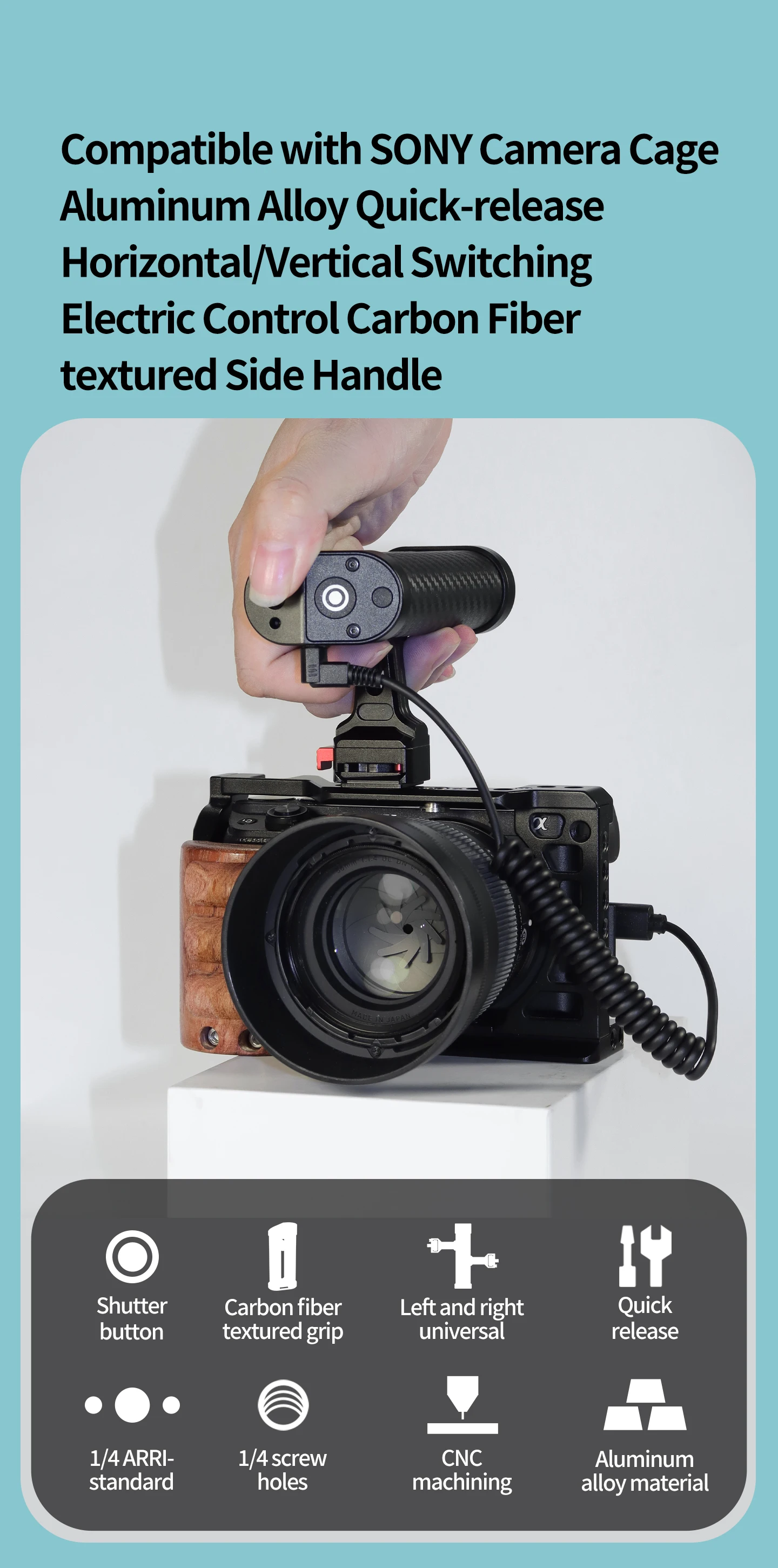 Low Angle Shooting Kameragriff 1/4" ARRI NATO Rail Clamp Auslöser für Canon EOS R5 Nikon Z6II Sony DSLR spiegelloser Käfig – Detail 13