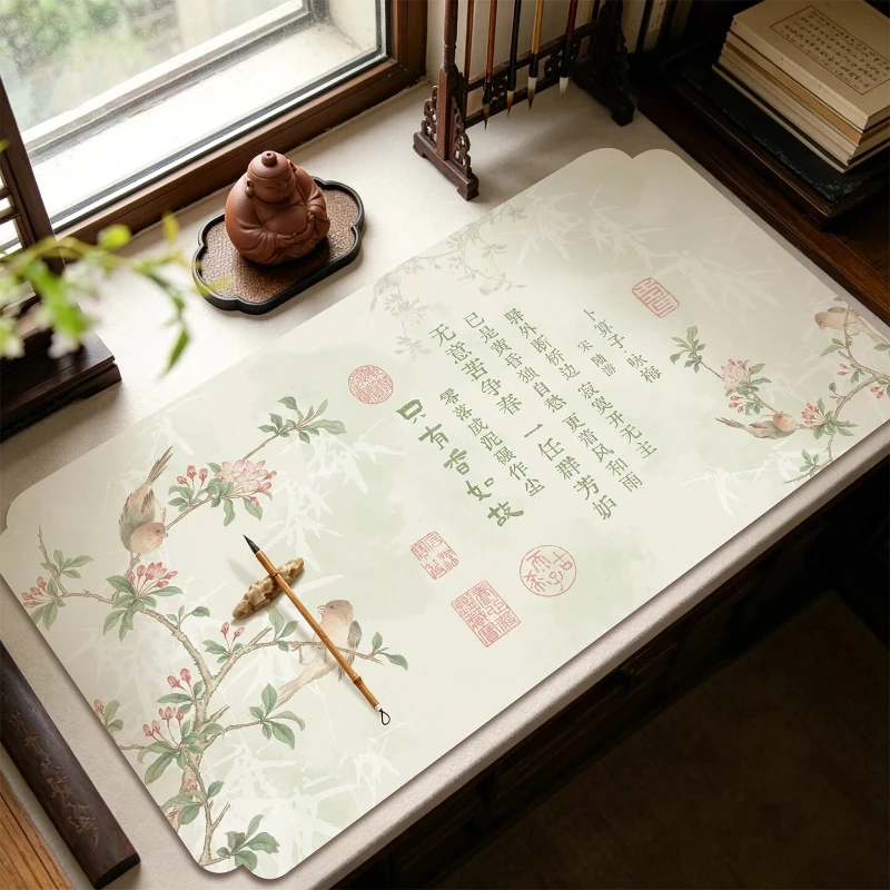 女性向けの書道練習用、中国風のデザインの、厚さ025mmの、ウールフェルト製の書道マット。縁付き。