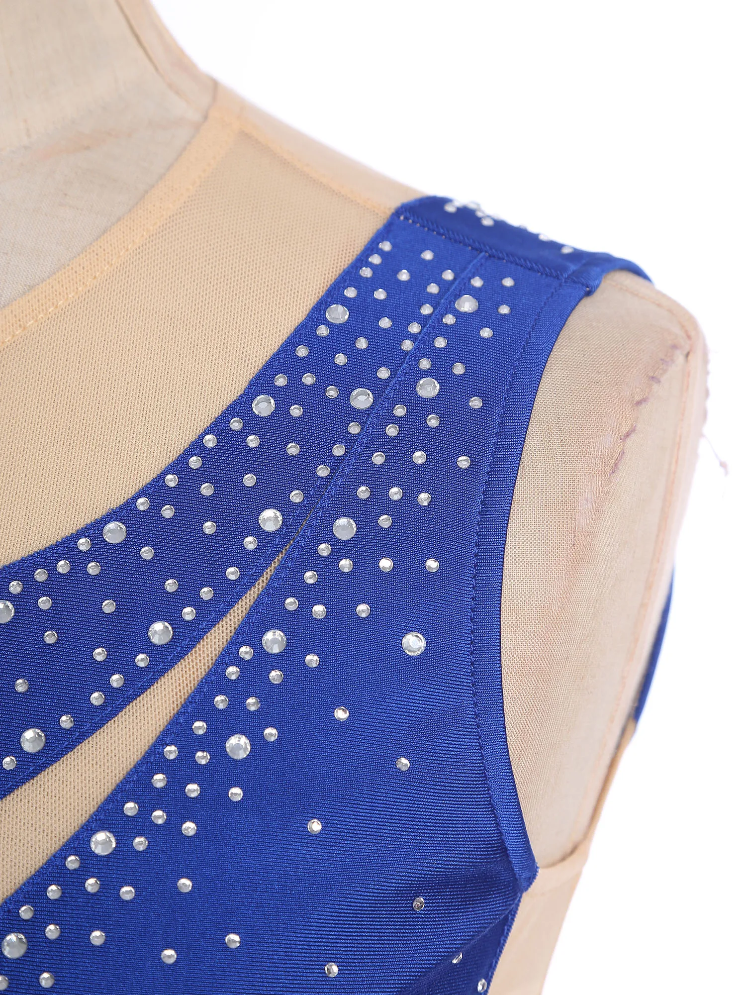 

Women Ballet Gymnastics Leotard One-piece Sleeveless Sheer Mesh Patchwork Rhinestone Bodysuit Jumpsuit for Dance Figure Skating