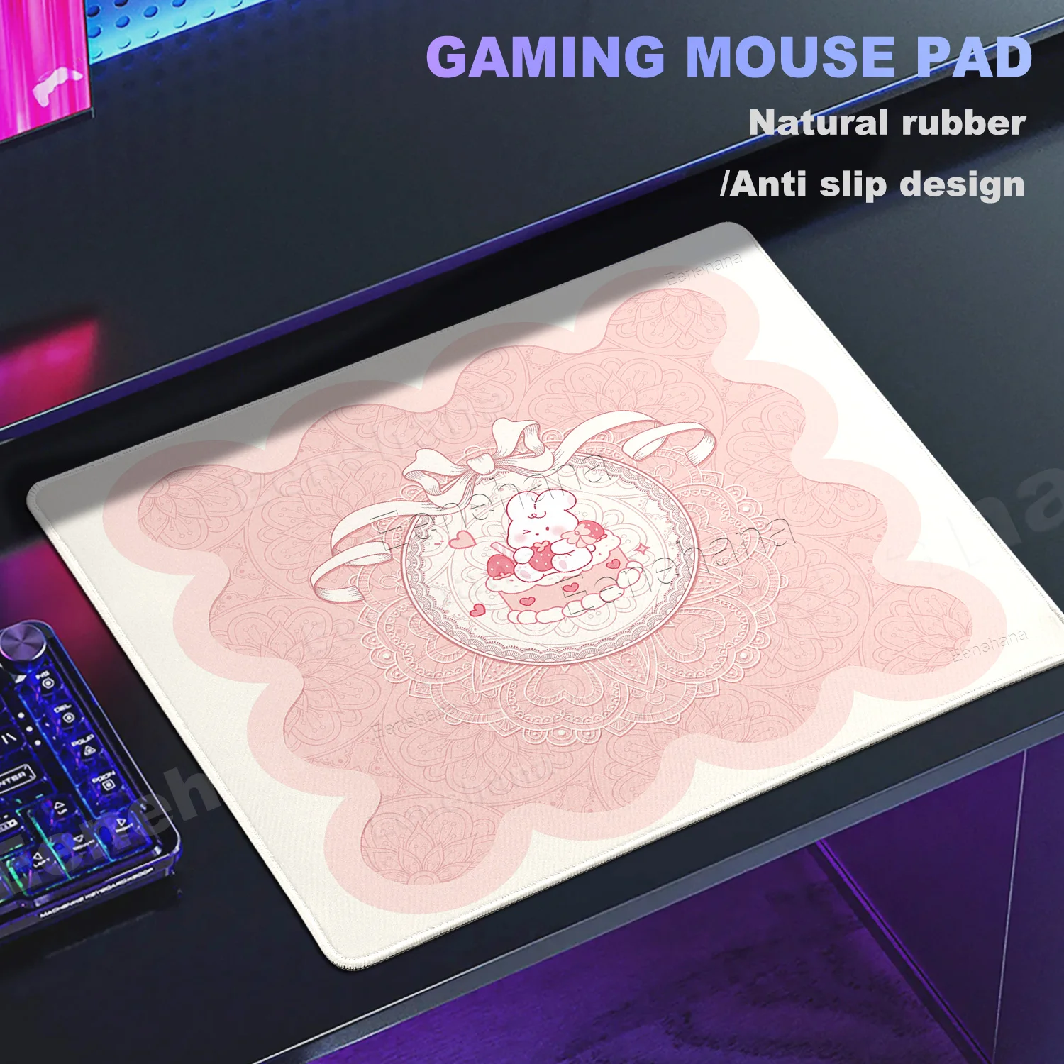 Small Pink Rabbit Rubber Mouse Pad PC Gaming Accessories Game Office Home Laptop Keyboard Desktop Mouse Anti Slip Kawaii Coaster