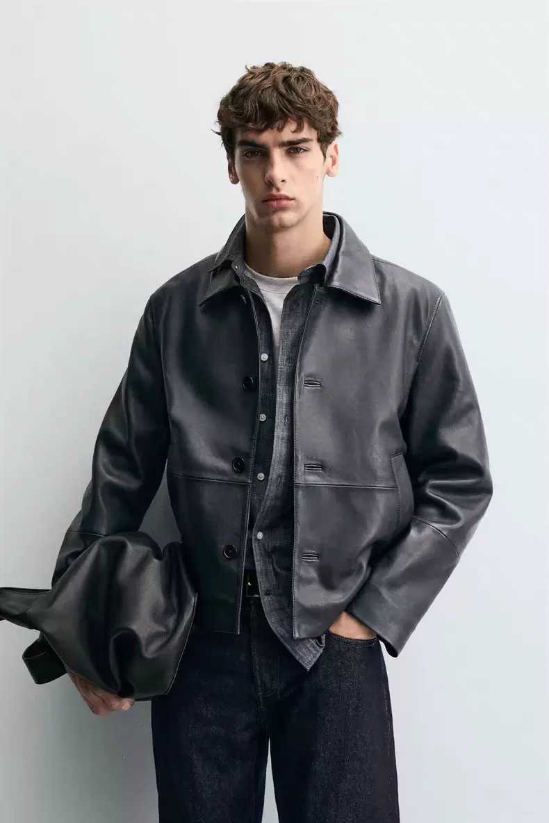 

New Arrival Autumn Men's Leather Boxy Fit Jaet Collar Coat Faion Urban Sle Youth Casual Long Sve Windproof Pure Color