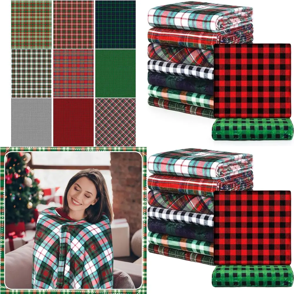 

Set of 9 Red & Green Plaid Fleece Blankets, 50x60 Inches, Perfect for Christmas, Cozy Winter, and Gifting