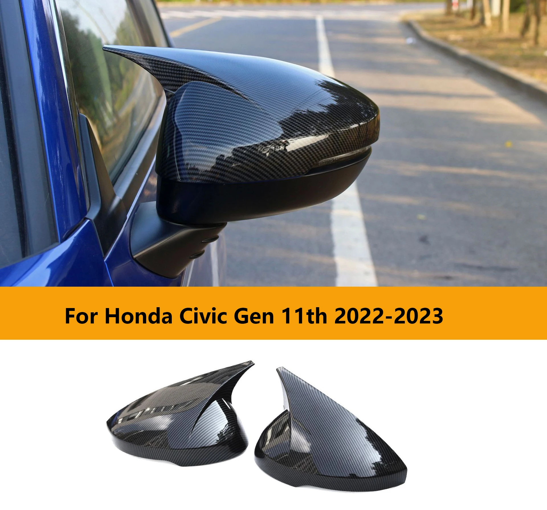 

For Honda Civic 2022-2023 Rear View Mirror Cover Mirror Cover Horn Shape ABS Gloss Black Side Mirror Cover Rearview Caps