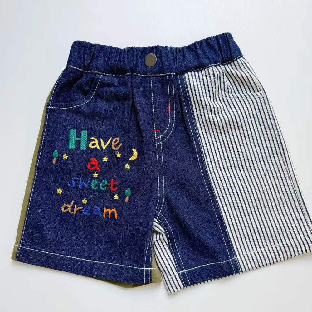 

spring summer pants Girls' patchwork shorts Cartoon letter embroidery denim shorts Boys' fashion shorts