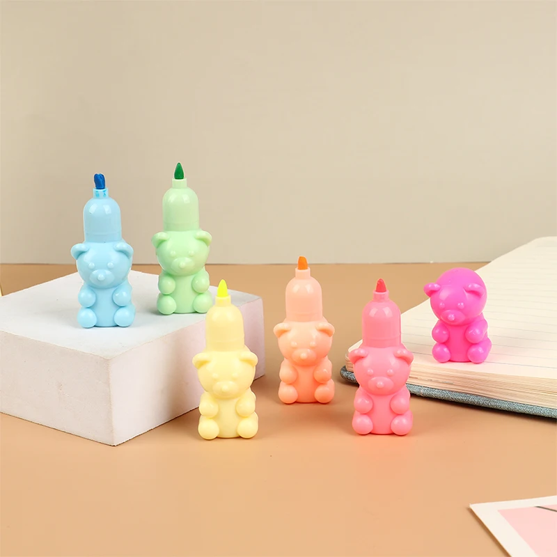 1pc Creative Cat Claw Bear Shaped Highlighter Separable Cartoon Cute Freehand Pen Student Stationery Drawing Line Color Marker