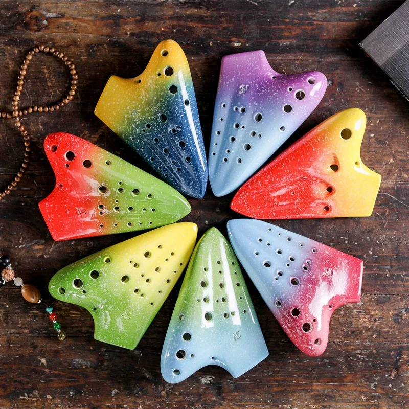 Triple Tube AC Key Ocarina, Smoke Fired & Color Glazed, Professional Wind Instrument