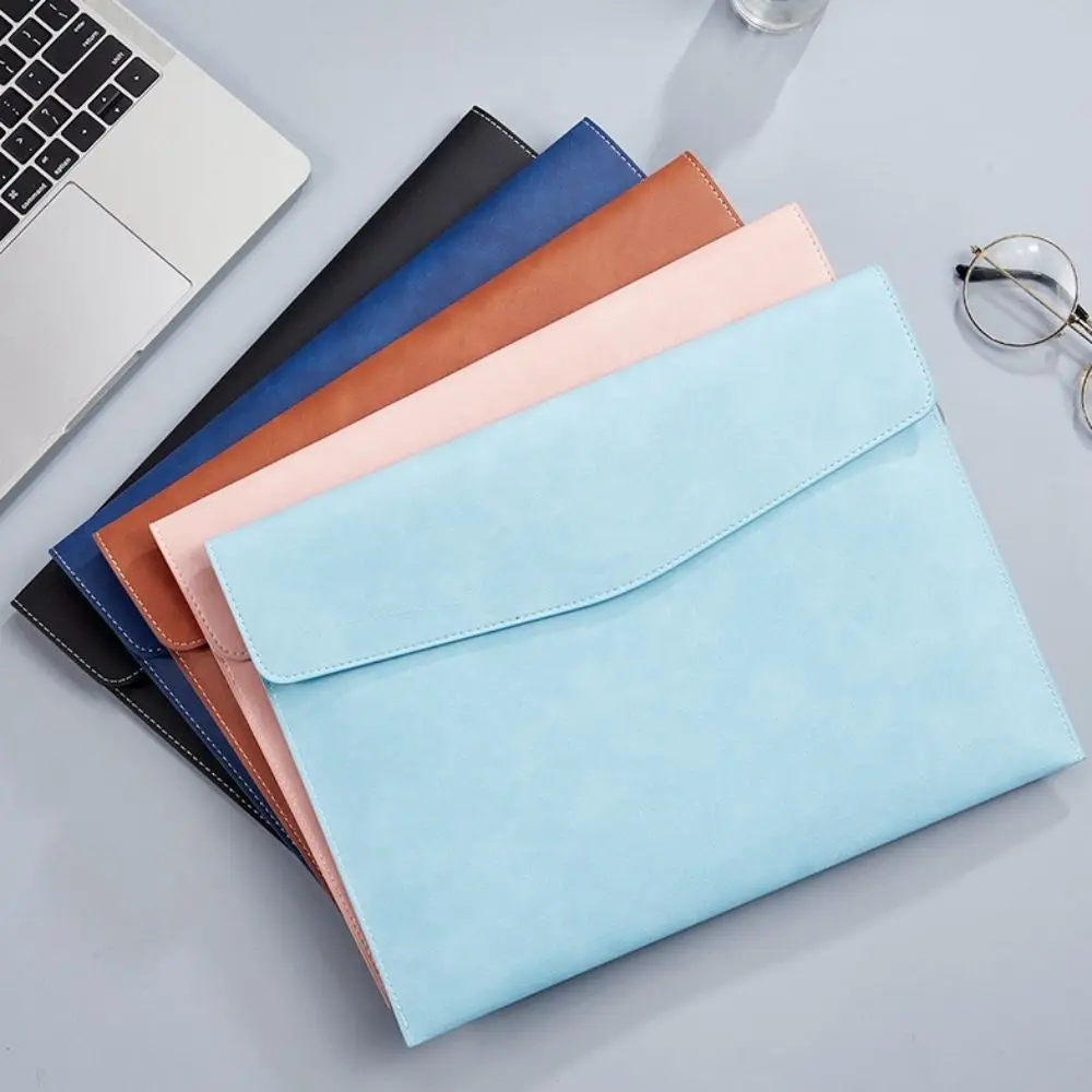 A4 Handheld File Storage Bag Large Capacity PU Leather Business Briefcase with Magnetic Buckle Thicken Handheld Laptop Bag