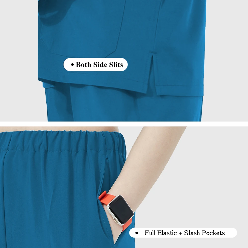 크루넥 의사 유니폼 남성용 의료 스크럽 세트 동물병원 간호복 치과 소아과 의류 4방향 스트레치 S0202