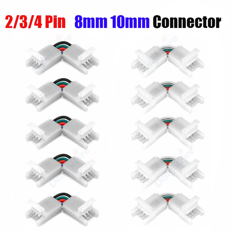 2 3 4 pin LED Strip Connector 8mm 10mm L-Shape 90° Right Angle Adjustable Terminal for WS2811 WS2812 5835 3528 RGB Strip To Wire