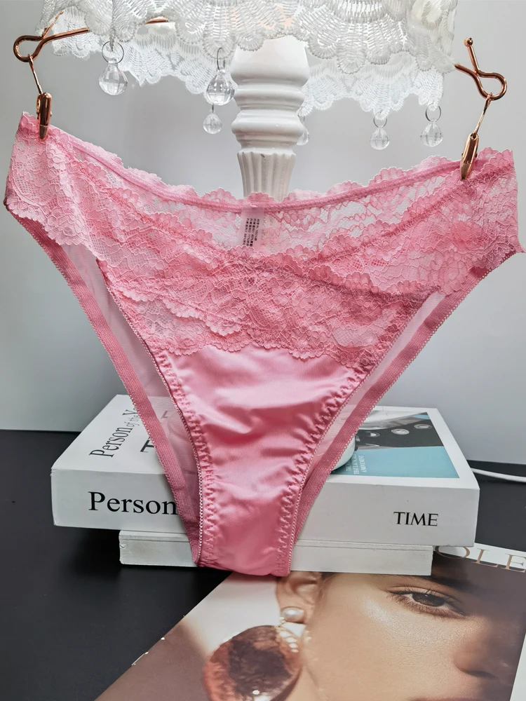 Lace Sexy V Underwear Summer Thin Skating Silk Breathable Mesh Medium Low Waist Half Wrap Hip Briefs