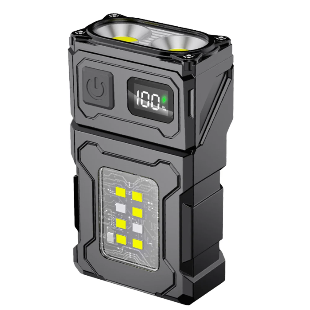 COB SMD Mini Keychain Flashlight 500LM Portable Work Light 1200mAh Powerful Mini Torch Power Display for Camping Fishing Walking