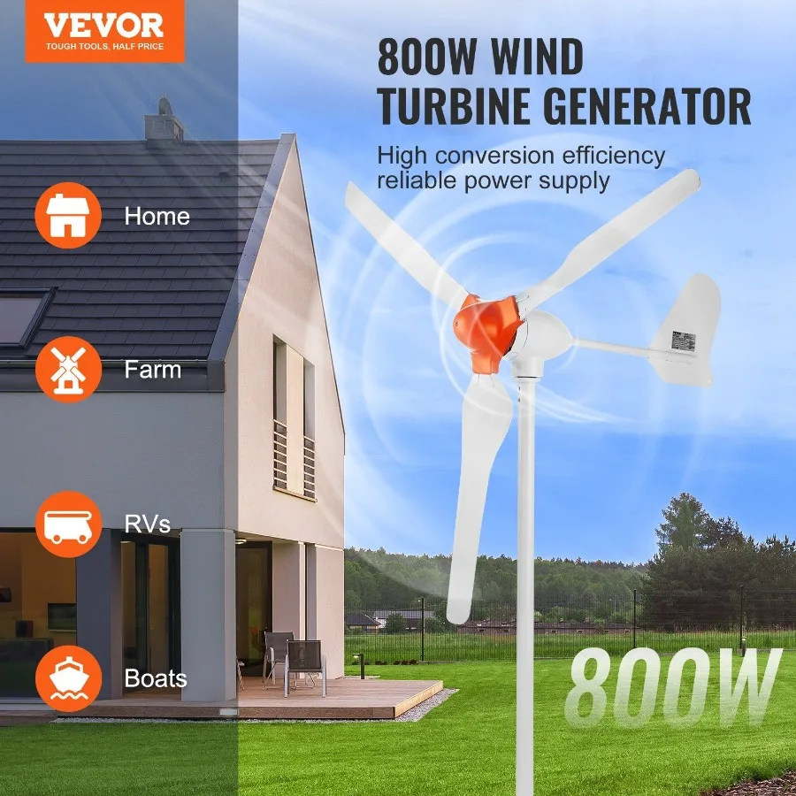 800W Windturbine Generator 12V Windturbine Kit 3Blade Windenergie Generator Met MPPT Controller Verstelbare Windwaartse Directio