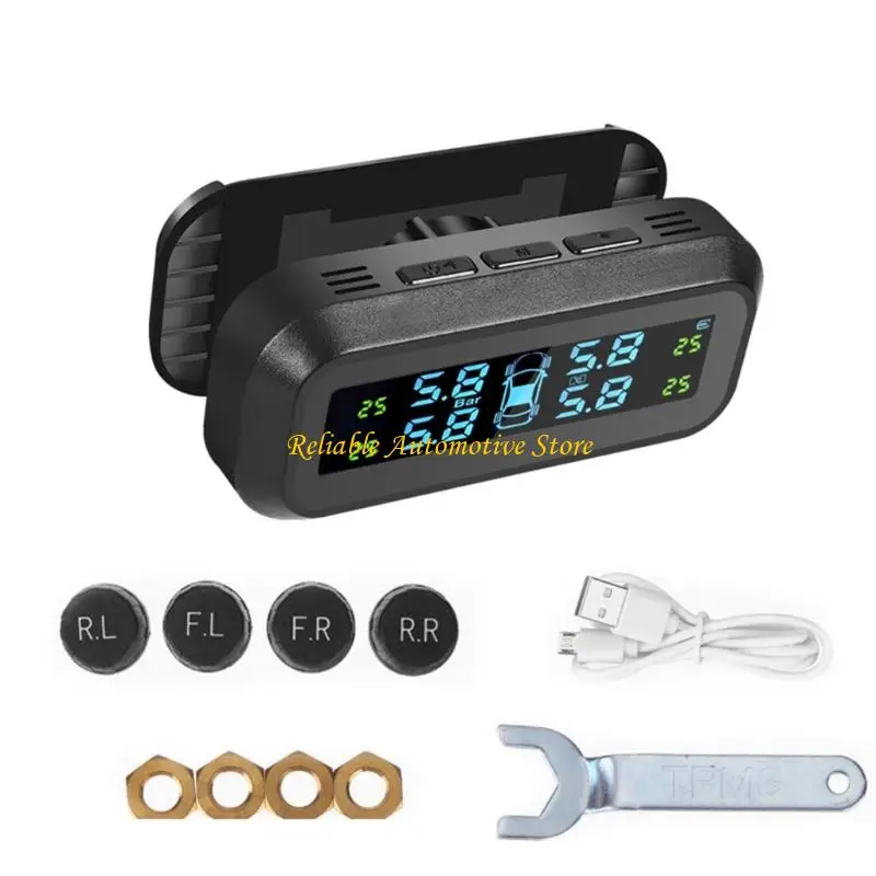 

M68B TPMS Tire Pressure Monitoring System Car Safety Alarm System Solar USB Powered