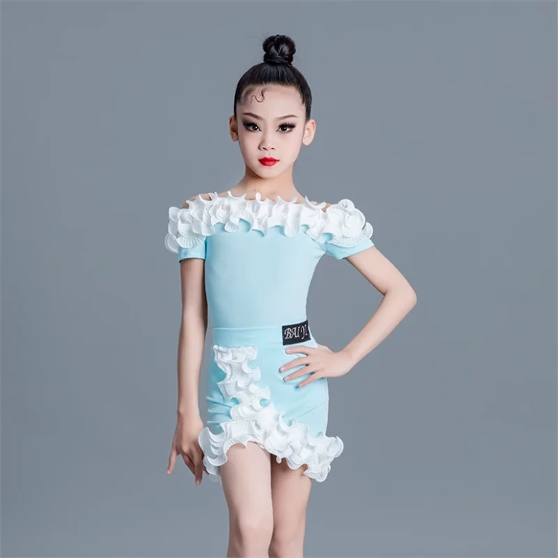 

Детский костюм для выступлений, детский тренировочный костюм, весенне-летнее платье для латинских танцев для девочек