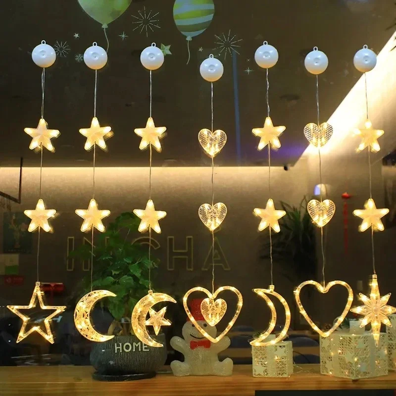 Led Star Moon Xmas Suction Cup Lamp Christmas Decorations for Home Wedding Party Window Hanging Ornaments Navidad New Year Gifts