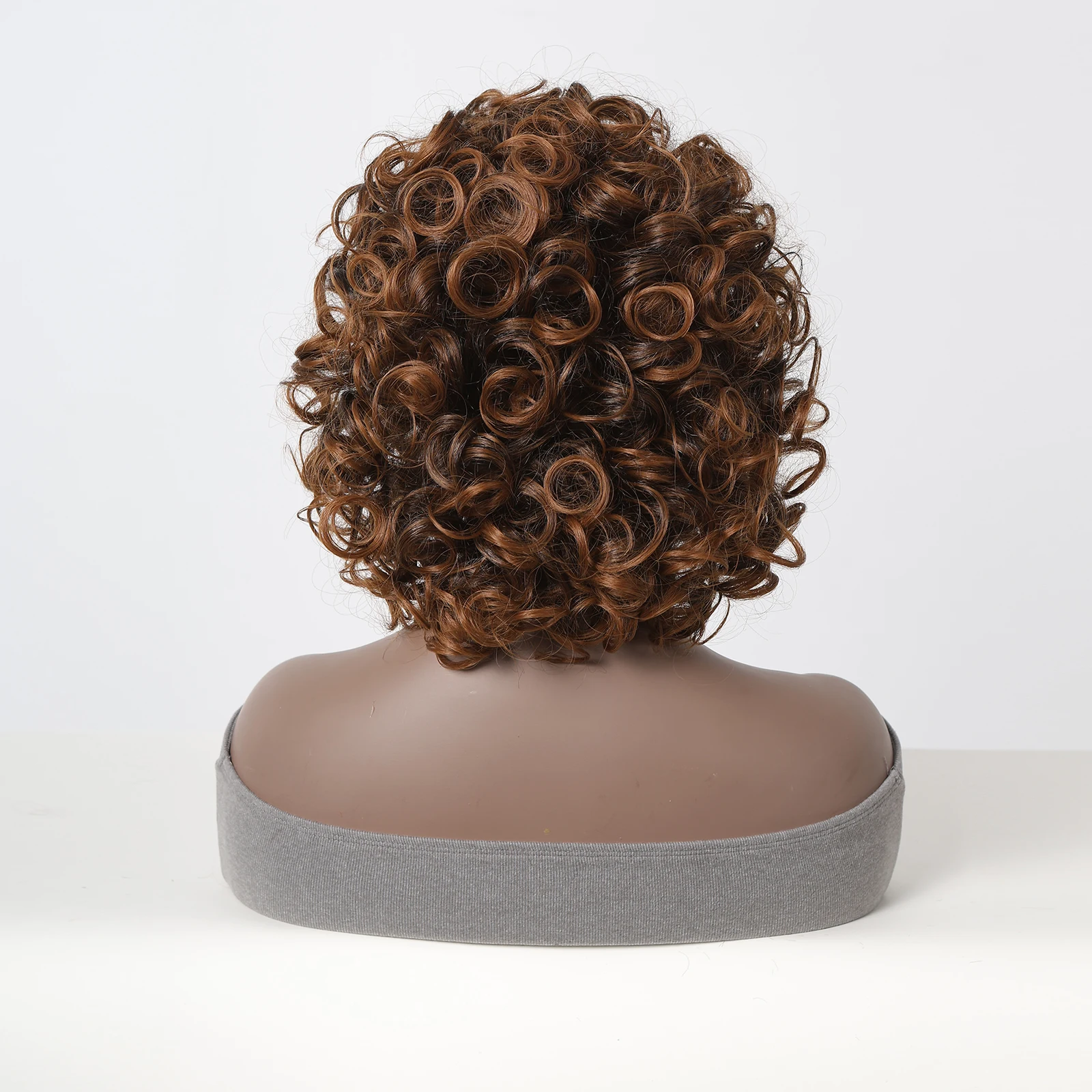 Synthetic Short Brown Bounce Curly Wigs for Black Women Afro Fluffy Natural Wigs with Bangs Natural Daily Heat Resistant