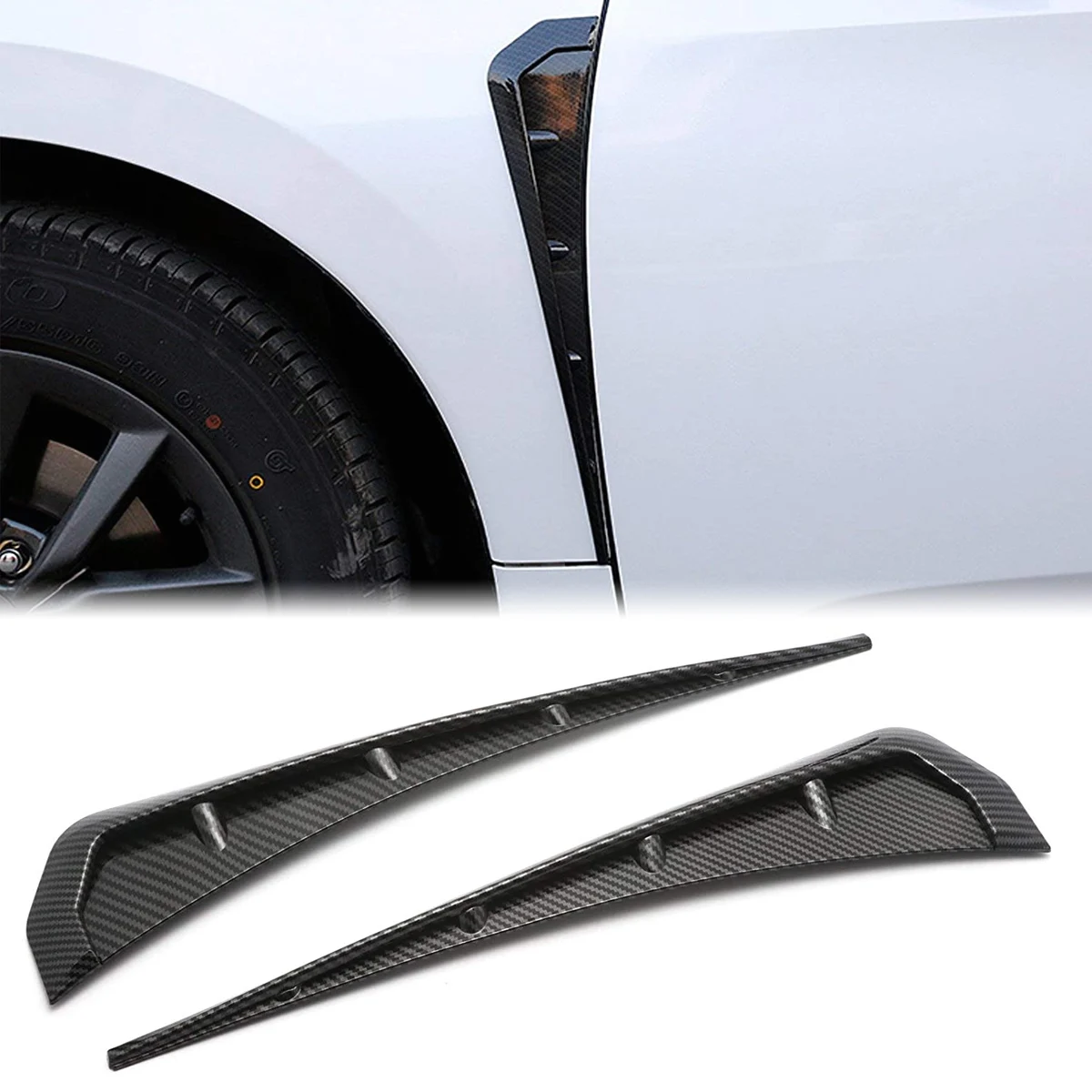 2PCS Type R Style Auto Exterior Side Fender Vent Cover Trim Sticker Carbon Fiber Look Universal For Car Accessories