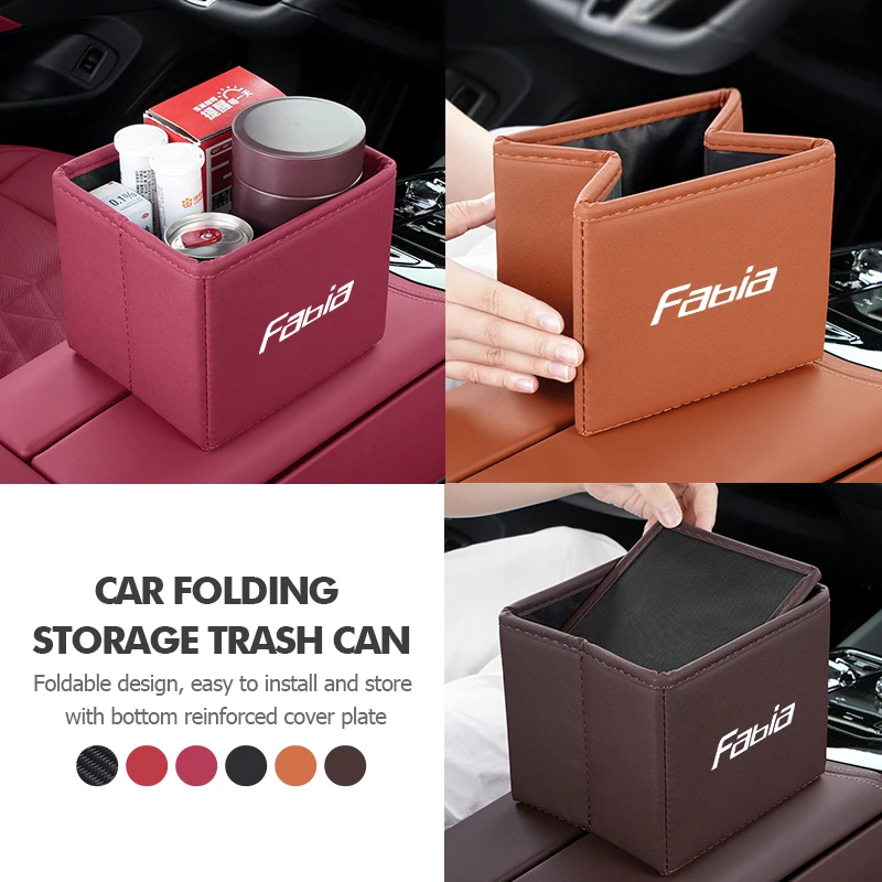 For Skoda Carbon Fiber Car Folding Storage Trash Can Portable Interior Accessory Fabia Octavia 2 3 Rapid Kodiaq Karoq Fabia
