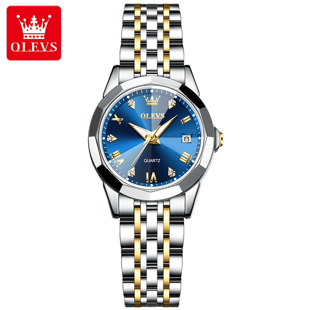 

OLEVS 9931 Quartz Fashion Watch Gift Round-dial Stainless Steel Watchband Wristwatch Calendar Luminous