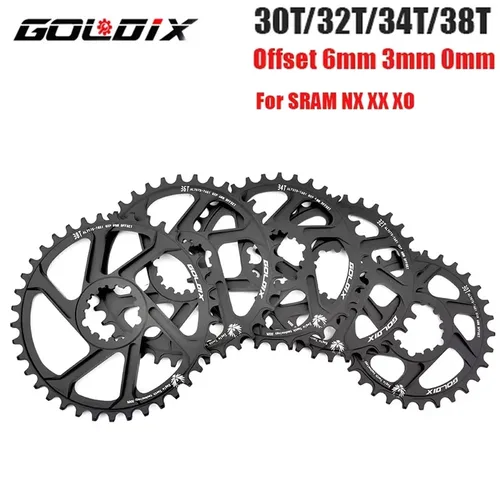 Imagen 1 del producto Plato de montaje directo GOLDIX 30T/32T/34T/36T/38T corona de montaña Offset 0mm/3mm/6mm rueda de cadena de bicicleta para Sram 11/12S NX XX XO 11