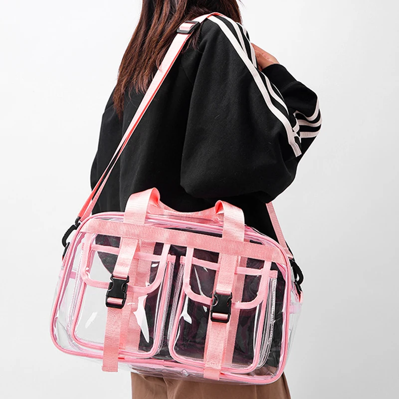 

PVC Transparent Travel Tote Sports Fitness Training Crossbody Bag Large Swimming Beach Bags Solid Color Clear Handbag Schoolbag