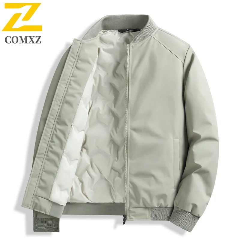 COMXZ Men Down Jacket Winter New Trend Casual Baseball Collar Cold Proof Thermal American style waterproof  Gray Duck Down Coat