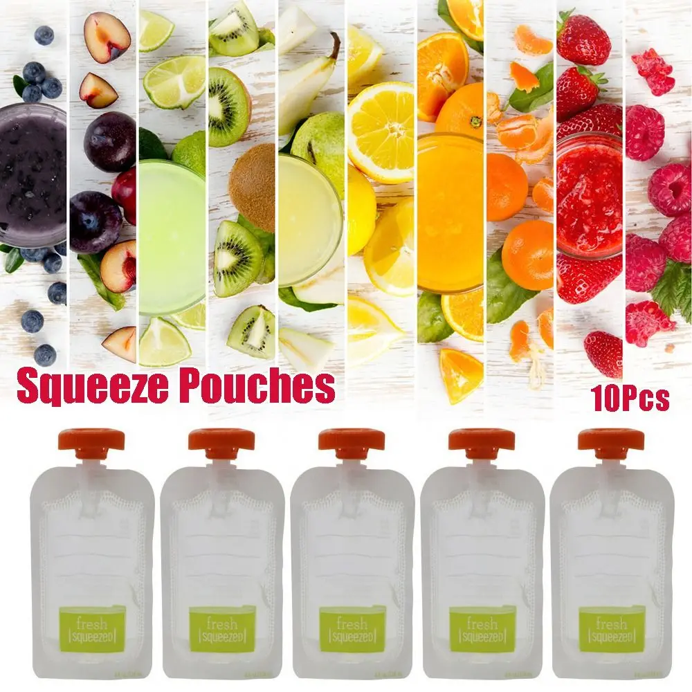 

10Pcs Manual Complementary Food Fruit Puree Kitchen Dispenser Pouch Bag Food Storage Bag Squeeze Pouches