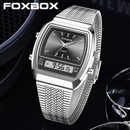 Imagen 2 del producto FOXBOX 2026 nuevo Reloj de lujo para Hombre, relojes digitales deportivos a la moda, relojes de pulsera de cuarzo de acero luminosos resistentes al agua para Hombre, Reloj para Hombre