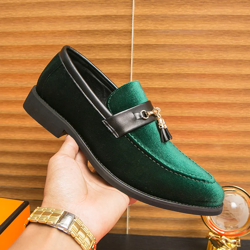 Party Shoes Luxury Suede Tassel Men\'s Business Shoes Summer Loafers Male Leather Moccasin Evening Shoes Slip-On Pea Shoes Social