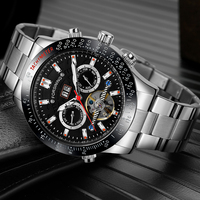 Silver Stainless Steel Band Flying Tourbillion Mens Automatic Mechanical Watches Luxury Top Brand Male Wristwatch 1583 relogios