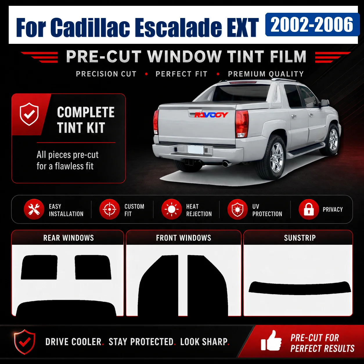 For Cadillac Escalade EXT 2002-2006 Pro-Grade Front Window Rear Window Privacy Tint Film DIY Install Kit