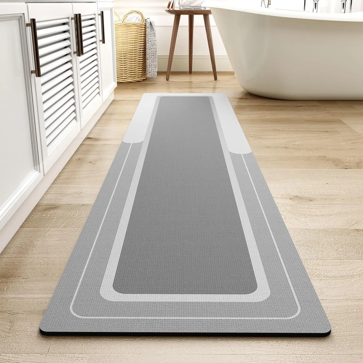 

Long Non-Slip Bath Mat Runner, Super Absorbent Quick Dry Rug for Bathroom Floor, Fits Under Door, 17x70 Inches Grey