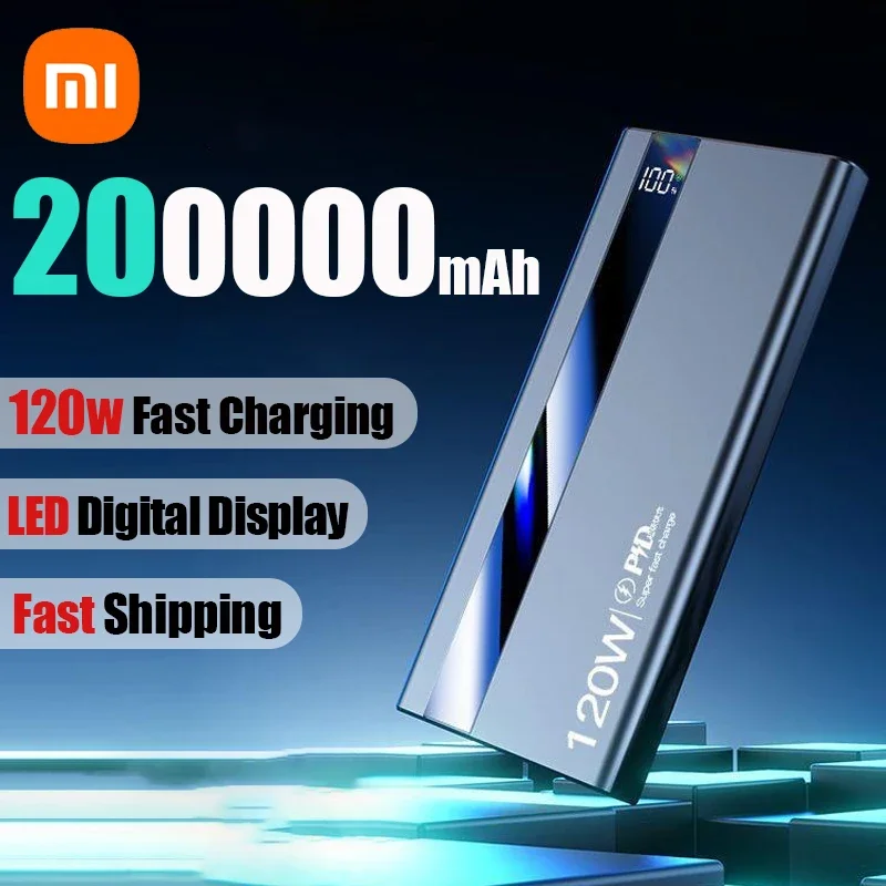 

200000mAh Power Bank 120W Super Fast Charging Battery Large Capacity Digital Display Power Bank for Iphone Samsung Huawei Xiaomi