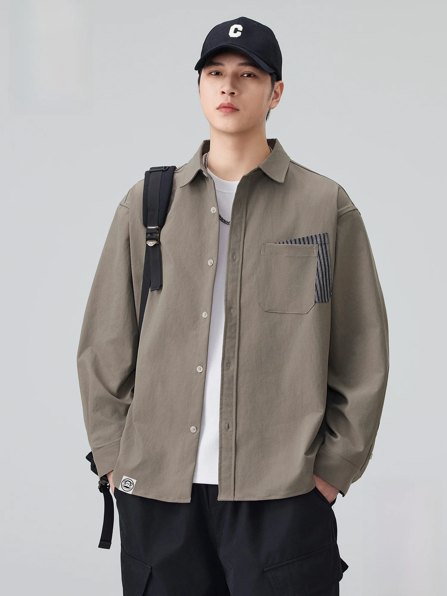 

PaulFrank Long Sve Casual irt Men's Spring Trend Retro Color Blo Workwear irt Loose Fit Polyester Fiber Youth