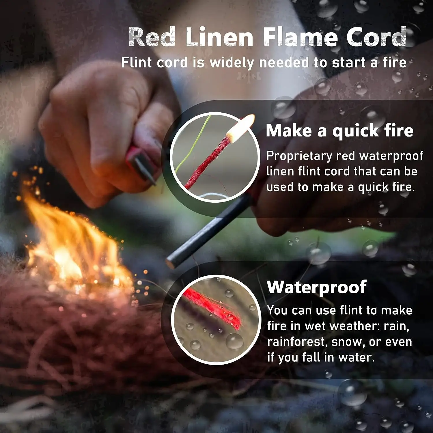 Survival Paracord 550 Fire Paracord Survivor Cord Nlyon Rope 10 Strands Parachute Cord with Integrated Fishing Line