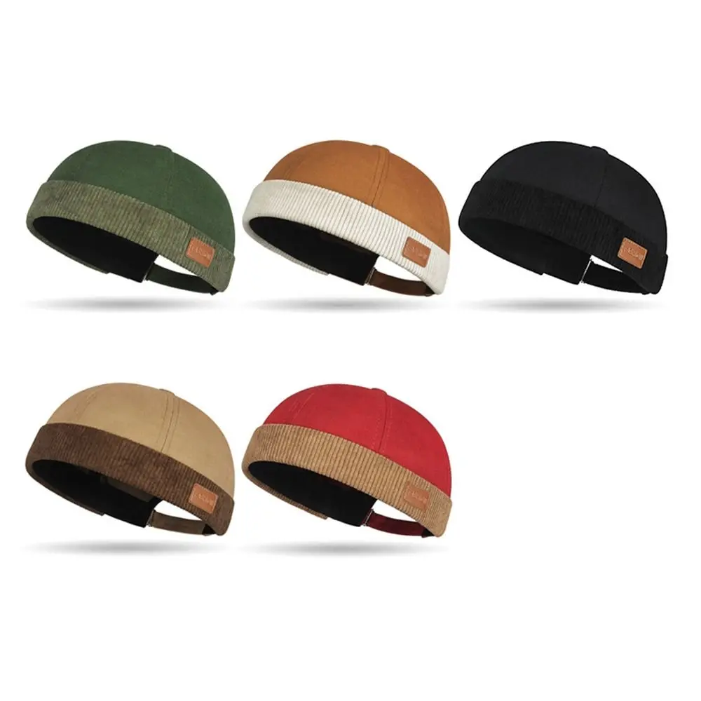 Nuevo Gorro ajustable sin ala, gorro Docker Vintage de Color sólido, gorros de piel de melón de pana,