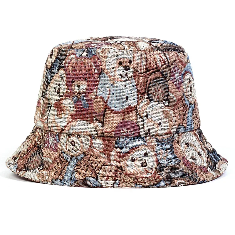 Unisex Little Bear Full Print Personality Bucket Hats Fisher