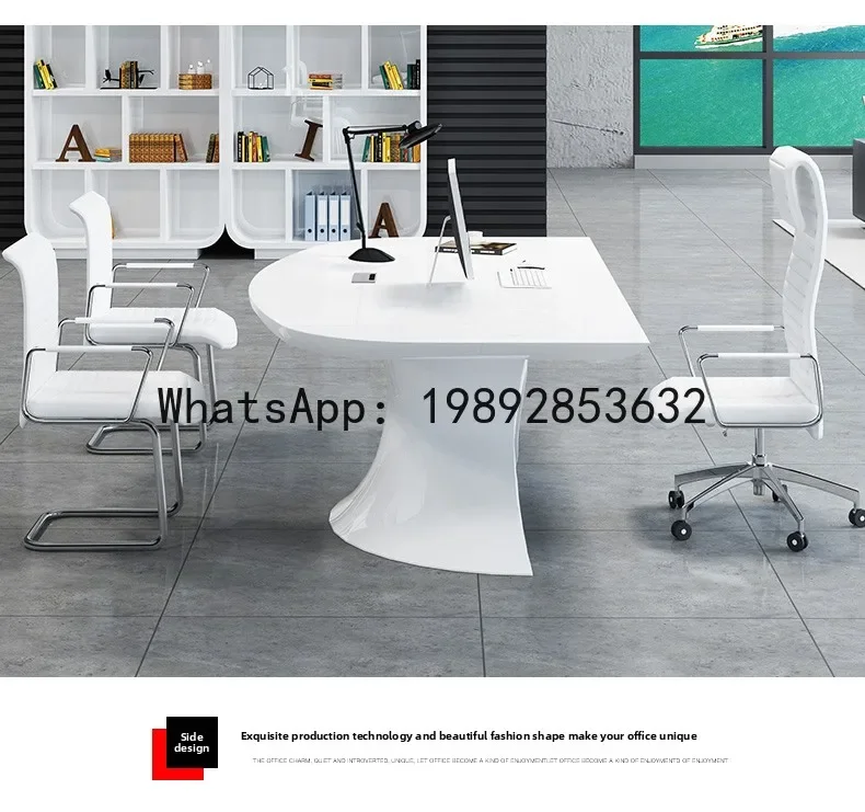 T20- White Curved Lacquer Executive Desk Fashionable Personalized Manager Supervisor Office Desk Large Desk