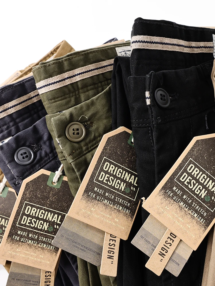 

Мужские повседневные брюки в японском стиле из чистого хлопка цвета хаки, американские ретро-брюки свободного прямого кроя, рабочие брюки-конусы, модные брендовые брюки для пап