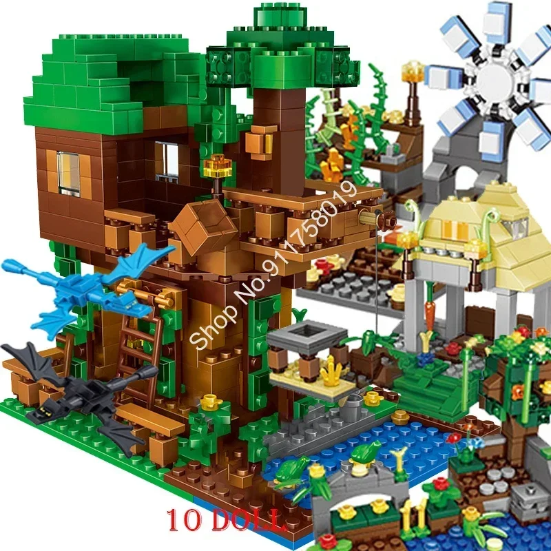 Hot Toys The Mountain Cave Elevator Village Tree House Building Block With Figures Compatible Minecraftinglys Brick Set Gift Toy